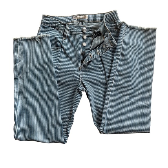 KUT From The Kloth Button Fly Reese Ankle Pin Striped Frayed Hem Jeans Size 4 - Picture 1 of 8